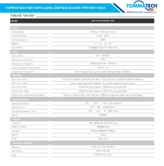 TommaTech Batarya Şarj Ünitesi Duvar Tipi 80V-100A